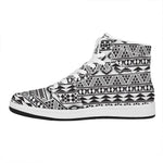 White And Grey Aztec Pattern Print High Top Leather Sneakers
