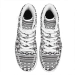 White And Grey Aztec Pattern Print High Top Leather Sneakers