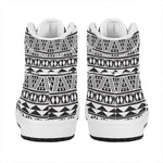 White And Grey Aztec Pattern Print High Top Leather Sneakers