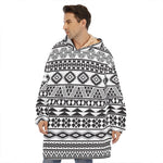 White And Grey Aztec Pattern Print Hoodie Blanket