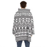 White And Grey Aztec Pattern Print Hoodie Blanket