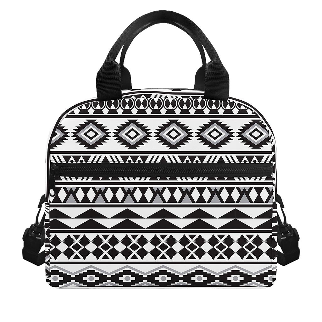 White And Grey Aztec Pattern Print Insulated Lunch Bag