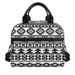 White And Grey Aztec Pattern Print Insulated Lunch Bag