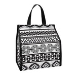 White And Grey Aztec Pattern Print Insulated Lunch Tote