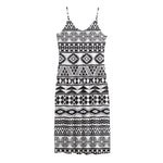 White And Grey Aztec Pattern Print Jersey Midi Cami Dress