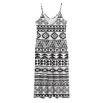 White And Grey Aztec Pattern Print Jersey Midi Cami Dress