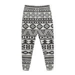 White And Grey Aztec Pattern Print Jogger Pants