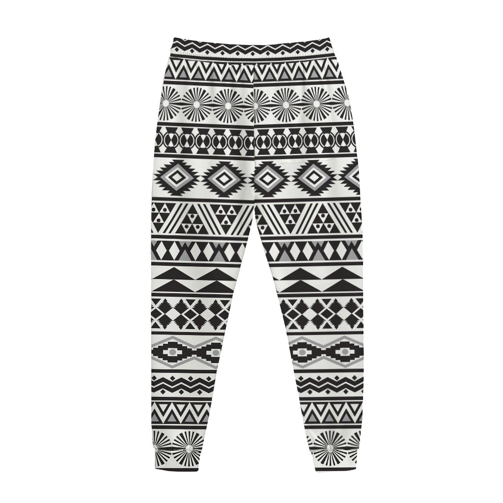 White And Grey Aztec Pattern Print Jogger Pants
