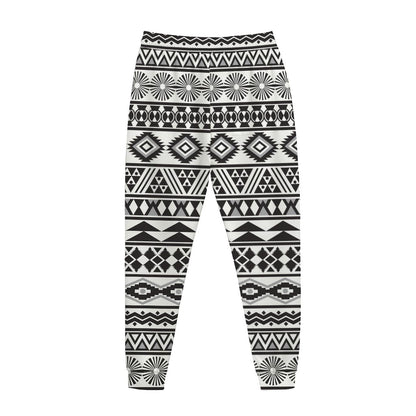 White And Grey Aztec Pattern Print Jogger Pants