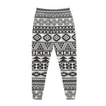 White And Grey Aztec Pattern Print Jogger Pants