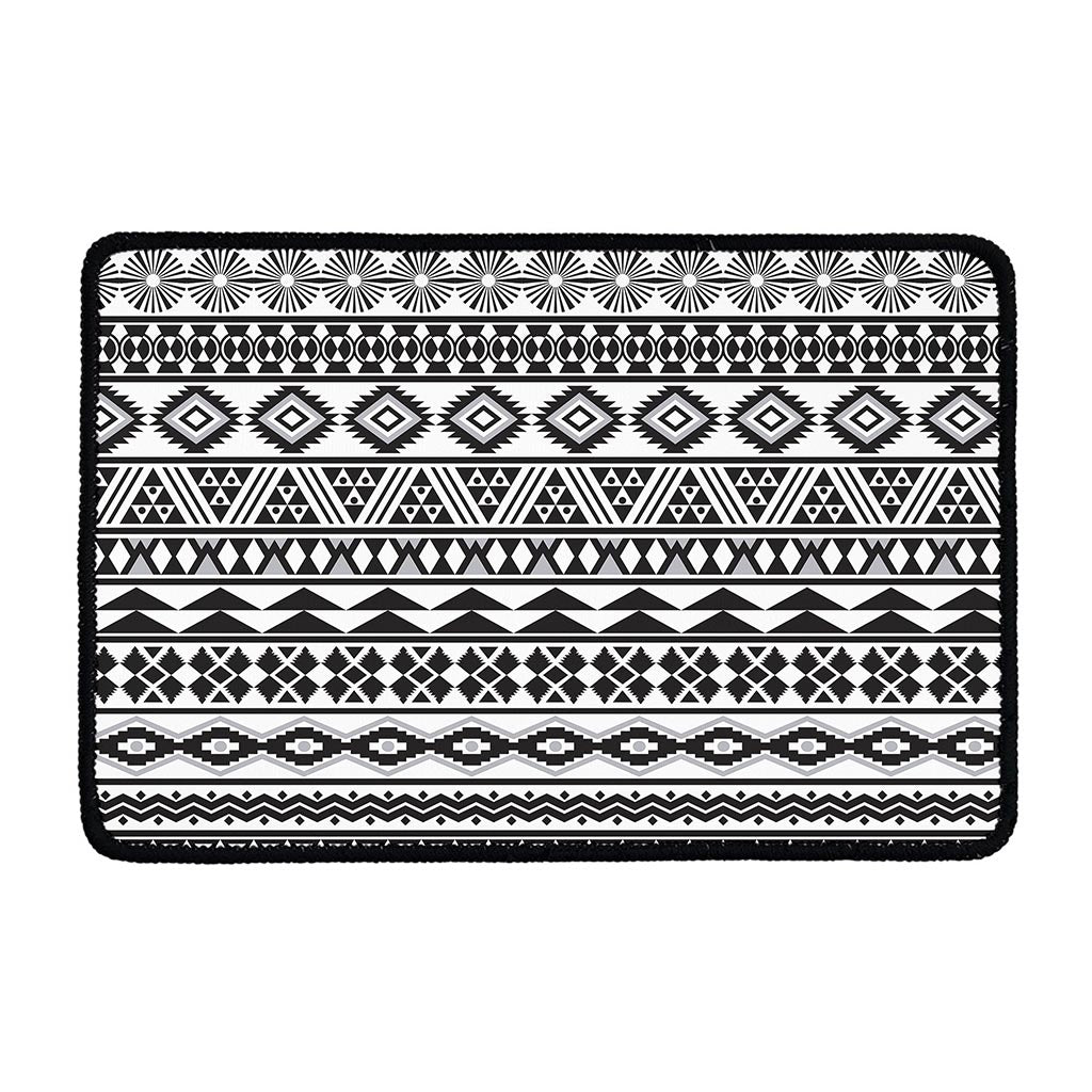 White And Grey Aztec Pattern Print Kitchen Mat