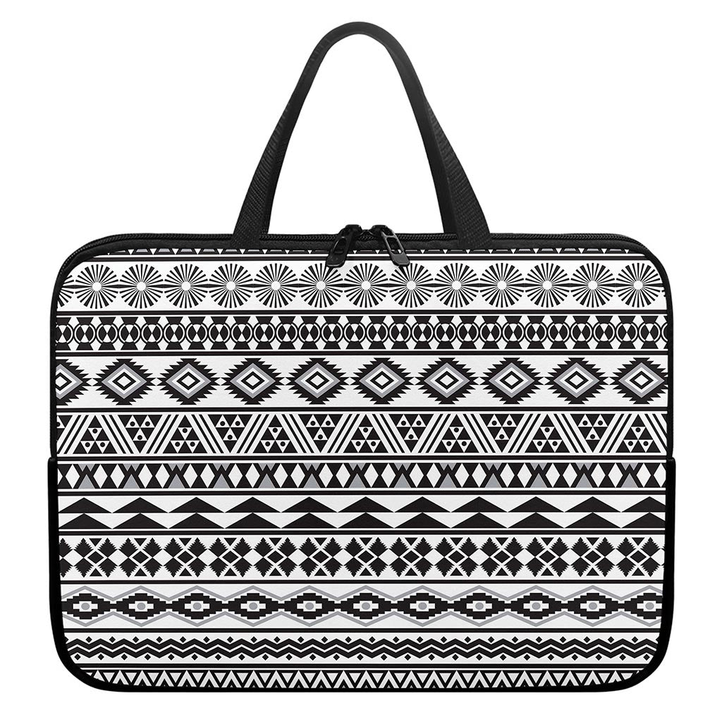 White And Grey Aztec Pattern Print Laptop Sleeve With Handle
