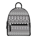 White And Grey Aztec Pattern Print Leather Backpack