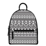 White And Grey Aztec Pattern Print Leather Backpack