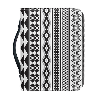 White And Grey Aztec Pattern Print Leather Bible Cover