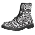 White And Grey Aztec Pattern Print Lace-Up Boots