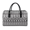 White And Grey Aztec Pattern Print Leather Duffel Bag