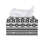 White And Grey Aztec Pattern Print Leather Tissue Box Cover