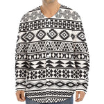 White And Grey Aztec Pattern Print Long Sleeve Baseball Jersey