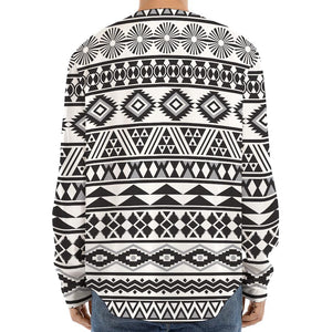 White And Grey Aztec Pattern Print Long Sleeve Baseball Jersey