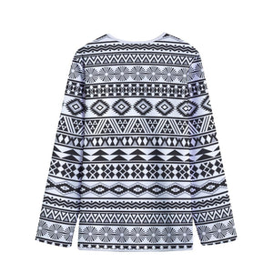 White And Grey Aztec Pattern Print Long Sleeve Short Coat