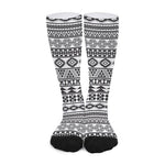 White And Grey Aztec Pattern Print Long Socks