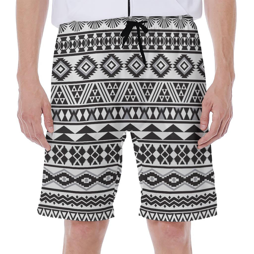 White And Grey Aztec Pattern Print Men's Beach Shorts