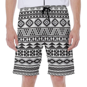 White And Grey Aztec Pattern Print Men's Beach Shorts