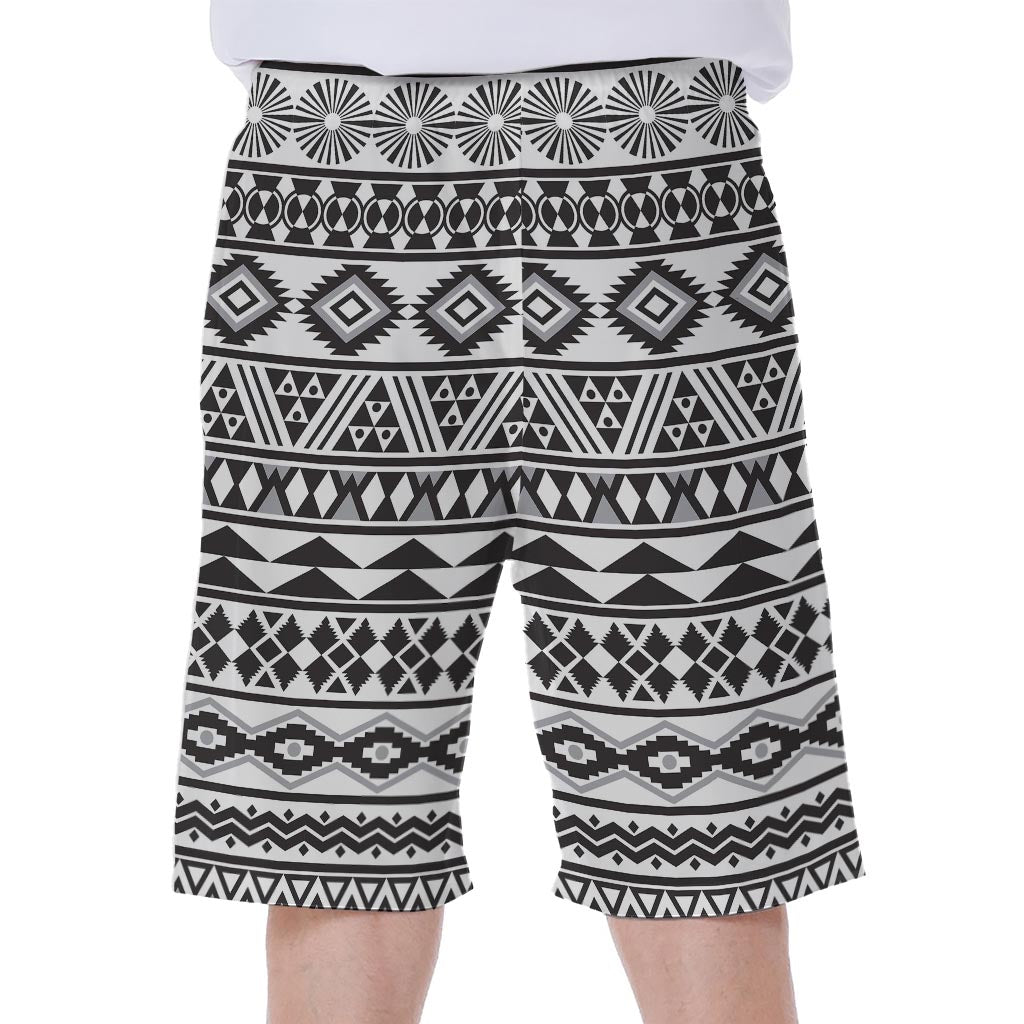 White And Grey Aztec Pattern Print Men's Beach Shorts