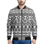 White And Grey Aztec Pattern Print Men's Bomber Jacket