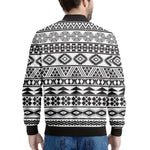 White And Grey Aztec Pattern Print Men's Bomber Jacket