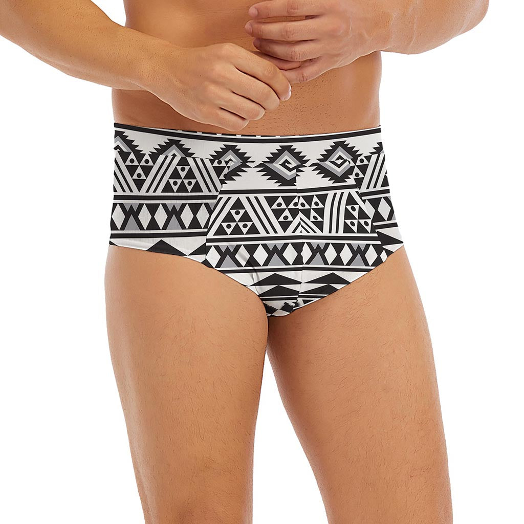 White And Grey Aztec Pattern Print Men's Briefs