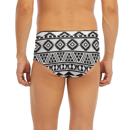White And Grey Aztec Pattern Print Men's Briefs