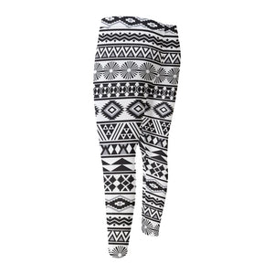 White And Grey Aztec Pattern Print Men's Compression Pants