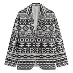 White And Grey Aztec Pattern Print Men's Cotton Blazer