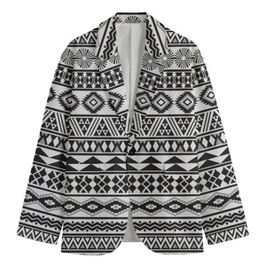 White And Grey Aztec Pattern Print Men's Cotton Blazer