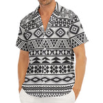 White And Grey Aztec Pattern Print Men's Deep V-Neck Shirt