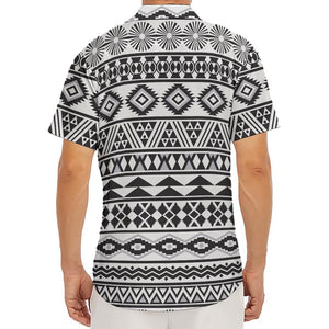 White And Grey Aztec Pattern Print Men's Deep V-Neck Shirt