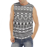 White And Grey Aztec Pattern Print Men's Fitness Tank Top
