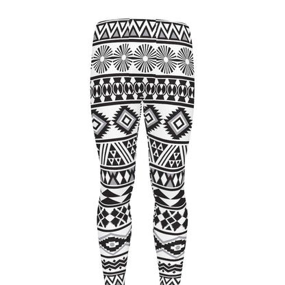 White And Grey Aztec Pattern Print Men's leggings