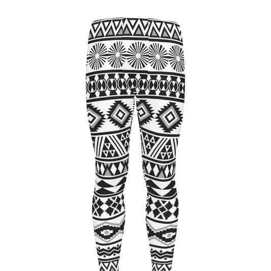 White And Grey Aztec Pattern Print Men's leggings
