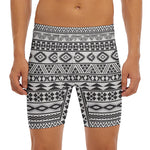 White And Grey Aztec Pattern Print Men's Long Boxer Briefs