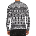 White And Grey Aztec Pattern Print Men's Long Sleeve Rash Guard