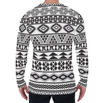 White And Grey Aztec Pattern Print Men's Long Sleeve T-Shirt