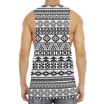 White And Grey Aztec Pattern Print Men's Muscle Tank Top