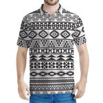 White And Grey Aztec Pattern Print Men's Polo Shirt