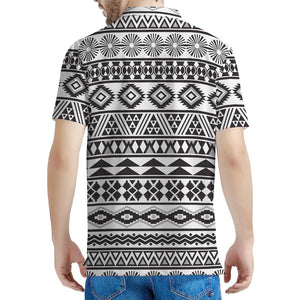 White And Grey Aztec Pattern Print Men's Polo Shirt