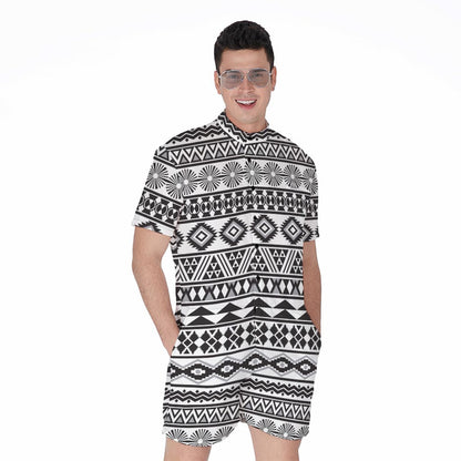White And Grey Aztec Pattern Print Men's Rompers