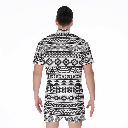 White And Grey Aztec Pattern Print Men's Rompers