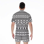 White And Grey Aztec Pattern Print Men's Rompers